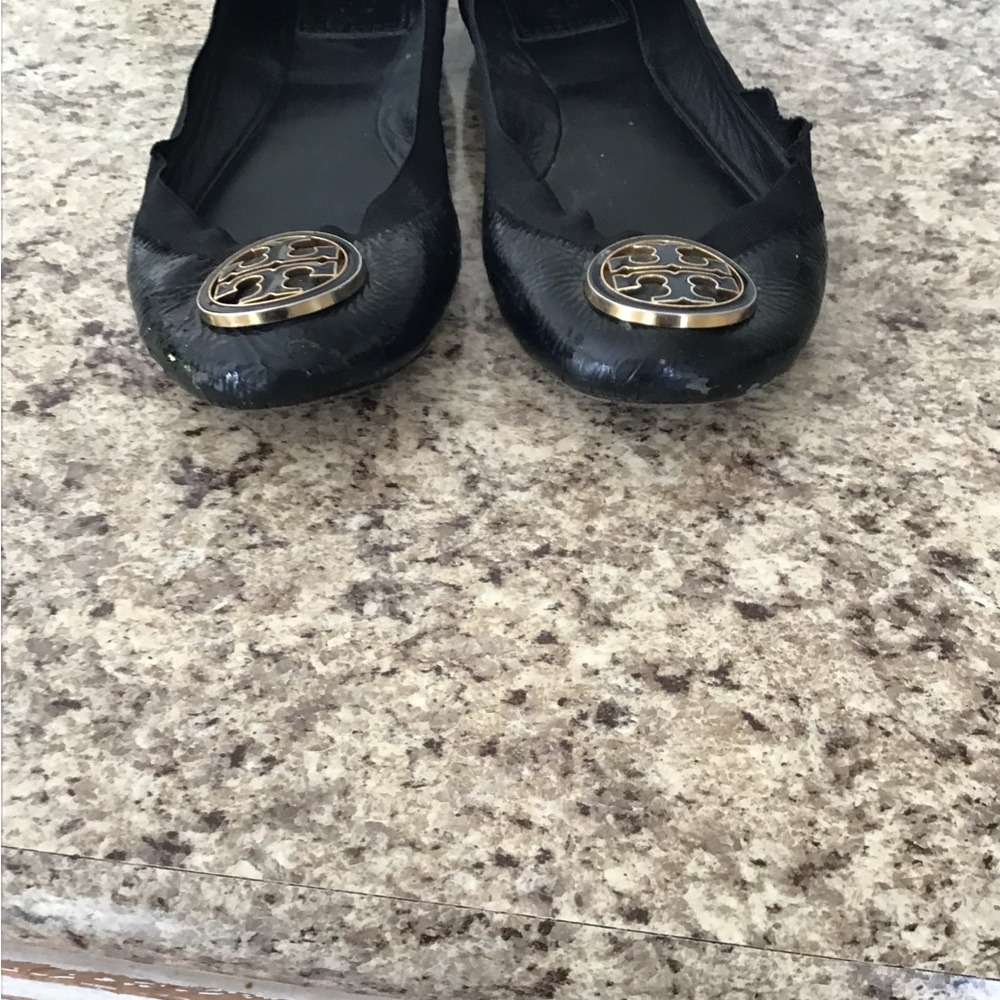 Tory Burch Black Flats with Gold Logo - Picture 3 of 5